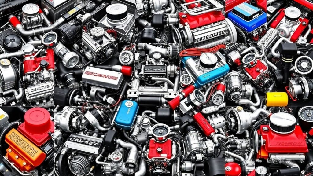 Diverse car engines from various makes and models.