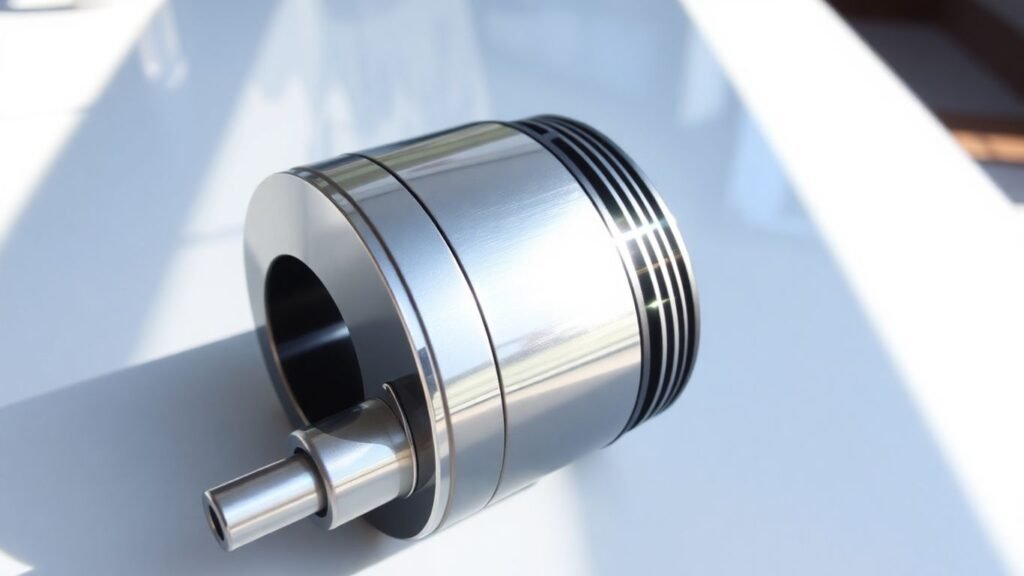 Close-up of a shiny, new car engine part.