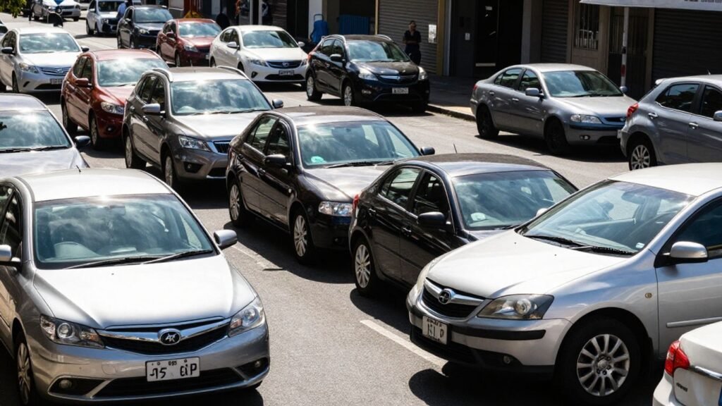 Used cars for sale on a Perth street.