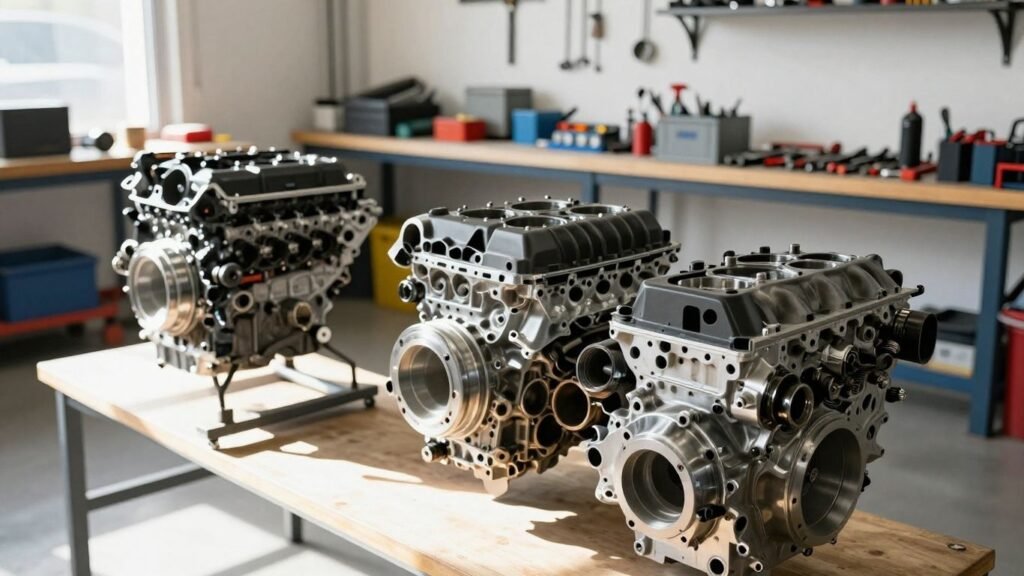Used car engines for sale in a Brisbane workshop.