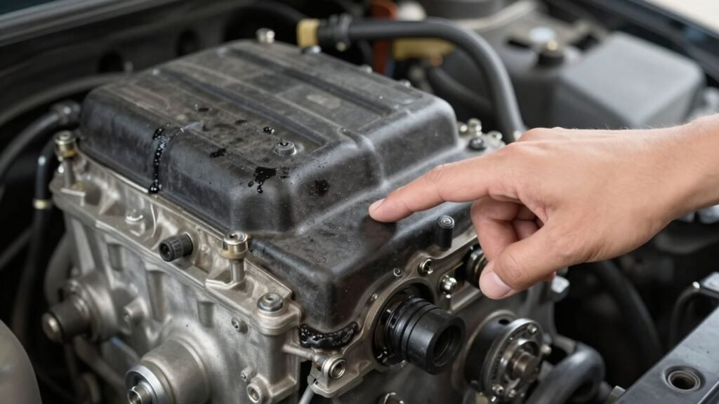 Inspecting a used car engine for purchase.
