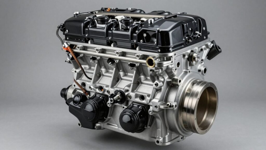 Shiny, rebuilt engine ready for installation.